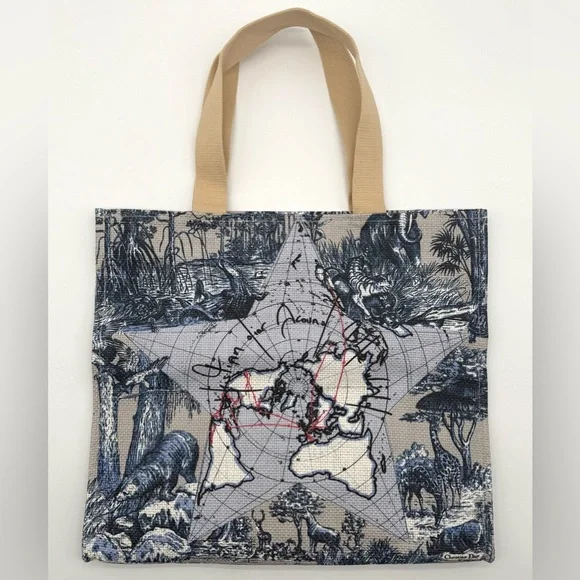 CHRISTIAN DIOR Around The World Graphic Canvas Large Tote Bag OS NEW - Picture 6 of 7